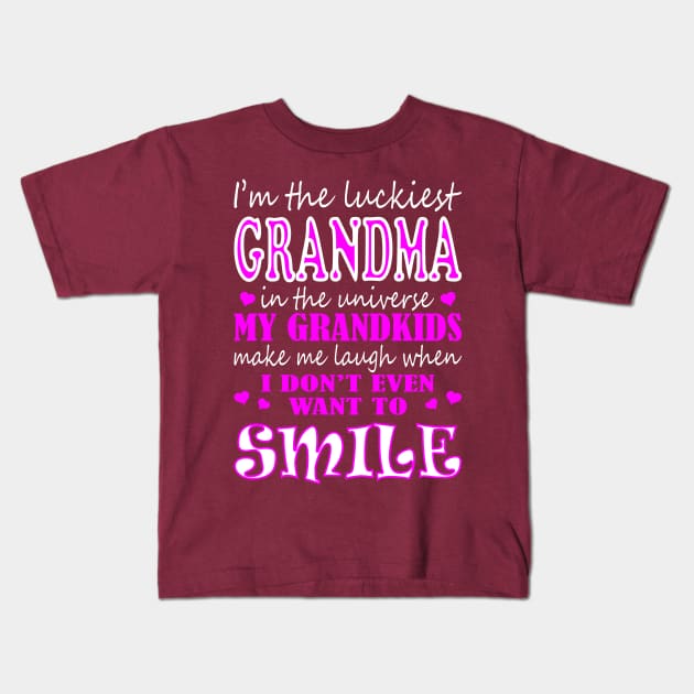 Im Luckiest Grandma In Universe My Grandkids Make Me Smile Tshirt Kids T-Shirt by VIVATEES